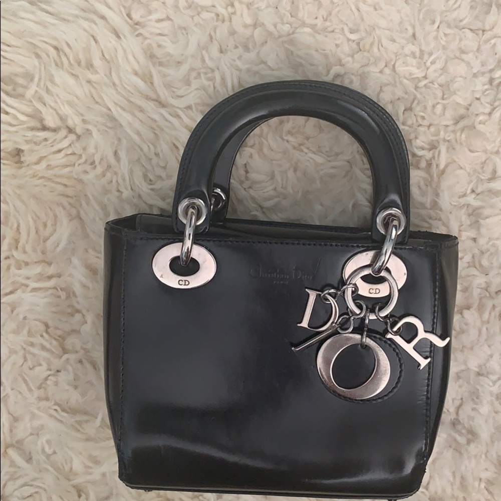 Lady Dior small patent leather bag with strap